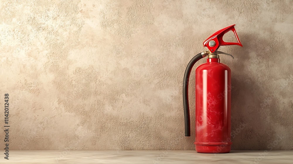 Aufkleber bright red fire extinguisher placed on a clean minimalistic background with soft lighting and ample 