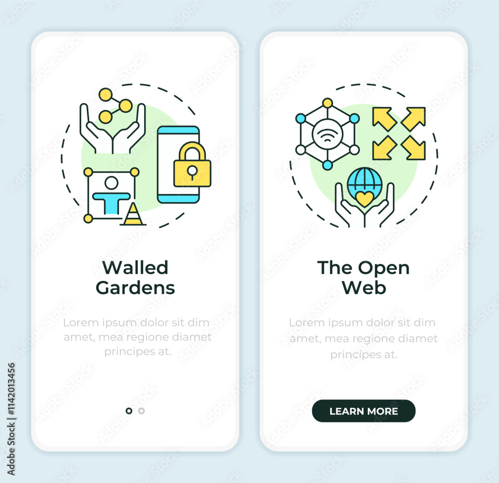 Poster digital experiences onboarding mobile app screen. auditory check walkthrough 2 steps editable graphi