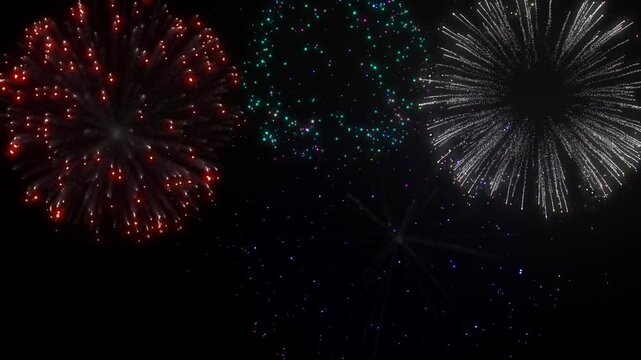 A vibrant display of multicolor fireworks lighting up the night sky. Perfect for celebration or festive projects.