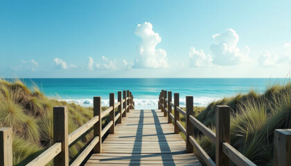 Fototapeta premium Serene Beach Pathway Under a Sky of Clouds