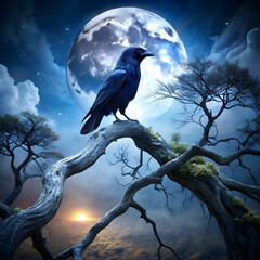 Fototapeta premium a colorful bird sits on a branch in the forest