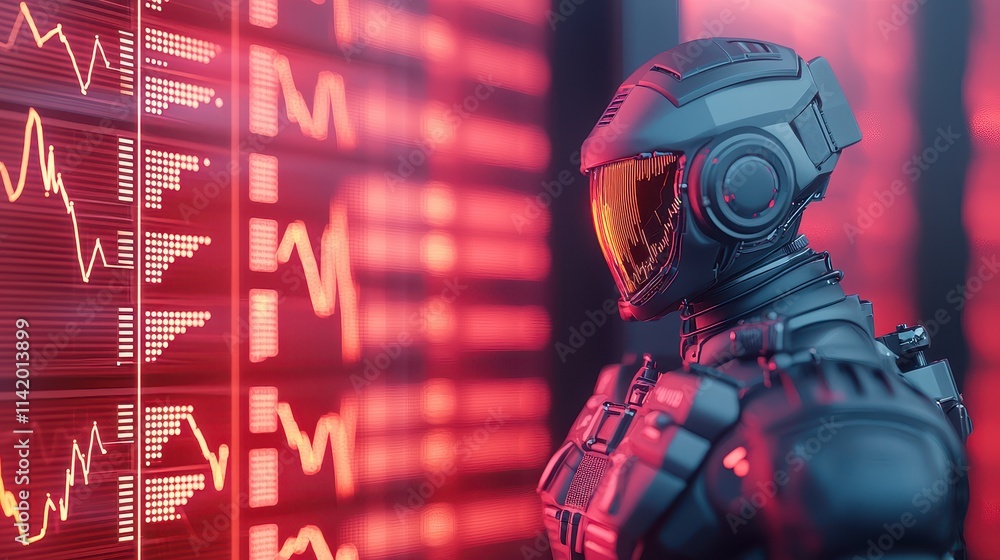 Poster futuristic ai assistant managing automated marketing in a high-tech environment