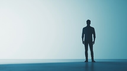 Obraz premium Dark person stands alone, wide shot photo mockup.. AI Generated