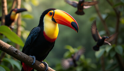 Colorful Toucan Perched in a Lush Forest Environment