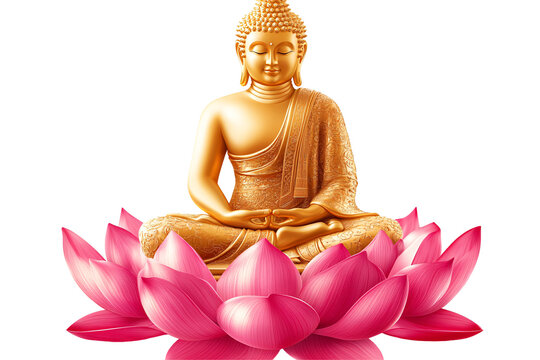 a gold statue of a buddha sitting on a lotus flower