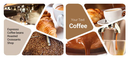Coffee Shop Concept Photo Collage. Can be used for visual stand, display, brochures, flyer
