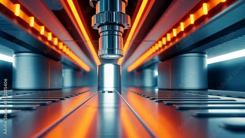 Poster futuristic robotic arm with advanced mechanisms in automated production line