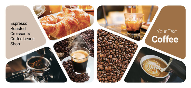 Coffee Shop Concept Photo Collage. Can be used for visual stand, display, brochures, flyer