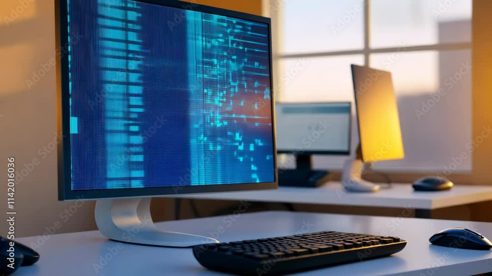 Poster digital twin concept with abstract data visualization and technology background