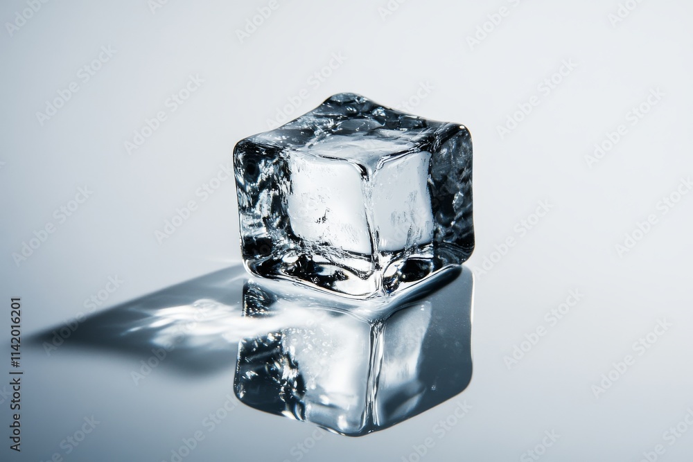 Aufkleber a close-up of a clear ice cube on a reflective surface, capturing the intricate details and purity o