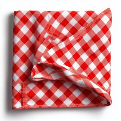 Obraz premium A close-up of a folded red and white checkered picnic blanket, perfect for outdoor dining and gatherings.