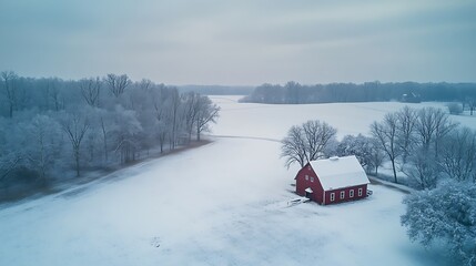 Red Barn in a Snowy Winter Landscape