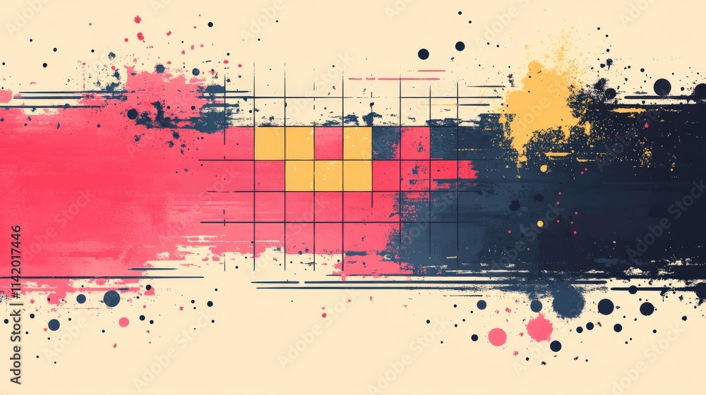 Poster abstract colorful background with vibrant splashes and grids, perfect for creative design projects, 