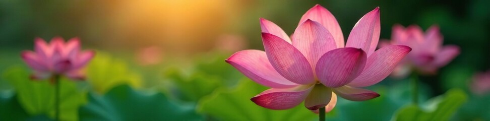 Fototapeta premium Soft pink lotus flowers opening their petals in the morning dew, nature, floral