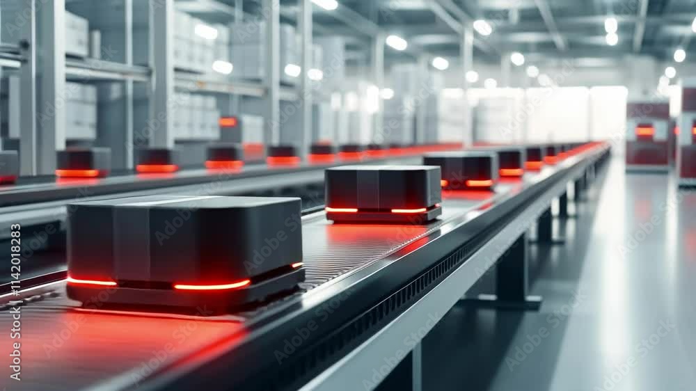 Aufkleber high-tech conveyor system with autonomous robots in modern warehouse environment