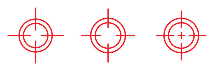 Target destination icon set. Aim sniper shoot group. Focus cursor bull eye mark collection. Vector isolated on white. stock vector. illustration. Red gun target point icon vector set. 