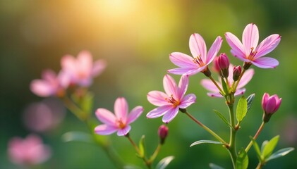 Obraz premium small pink flowers with delicate petals swaying in the breeze, nature, floral