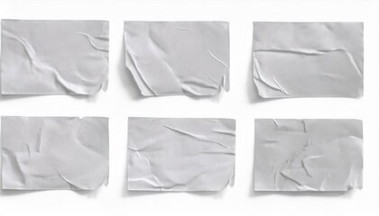 Set of Wrinkled Gray Duct Tape Pieces on White Background. Textured Adhesive Strips for DIY Projects, Repairs, Crafting, Decoration, or Concept Art with Imperfections for Realistic Visual Use