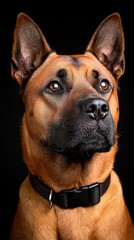   A focused canine gaze on a dark backdrop