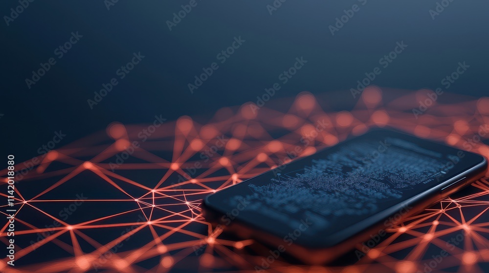 Poster visualizing passive income strategies with mobile technology on a glowing network background