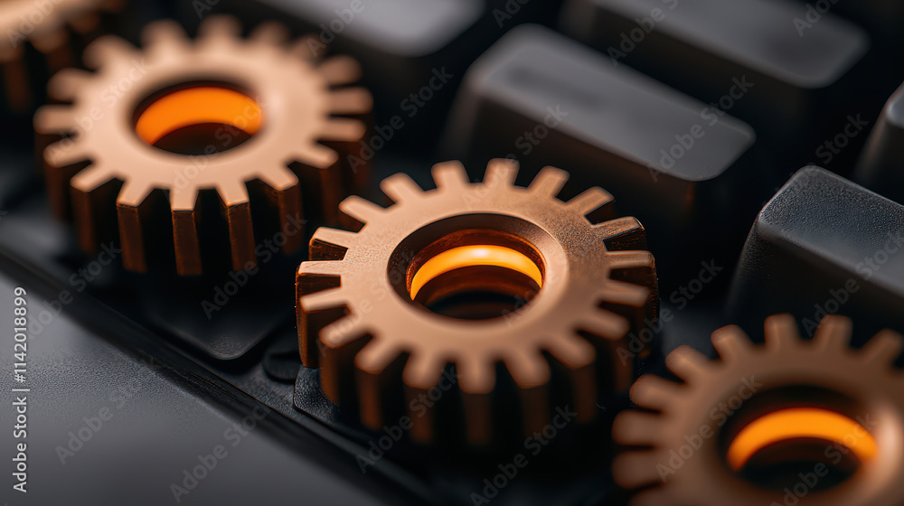 Poster futuristic concept of gears with glowing details and modern design on a dark background