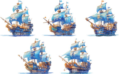 sunken pirate ship watercolor clipart