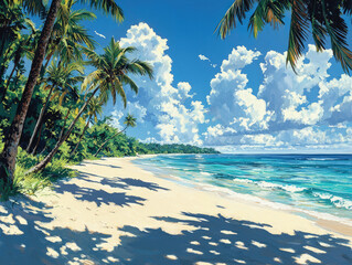 beach with palm trees painting © Ania