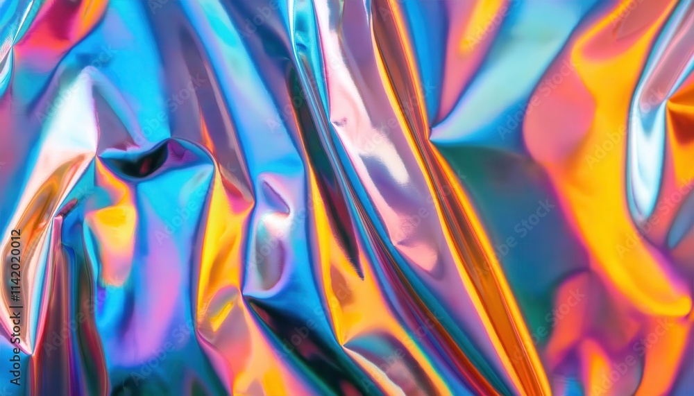 Aufkleber vibrant iridescent rainbow holographic texture with folded fabric effect. colorful abstract backgrou