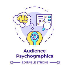 Audience psychographics multi color concept icon. Psychology in marketing. Customers behavior research. Round shape line illustration. Abstract idea. Graphic design. Easy to use in presentation