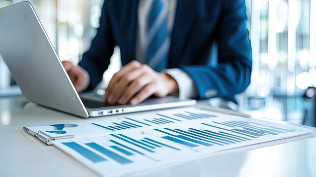 Professional consultation setup with laptop and charts