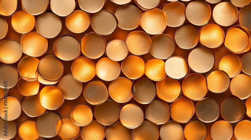 Poster the image shows a close-up view of numerous overlapping, golden-hued cylindrical shapes, creating a 
