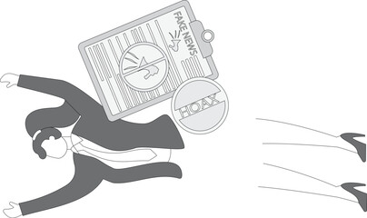 Woman smashed to the ground by fake news and rumor speech bubble, scary rumors, scary rumors