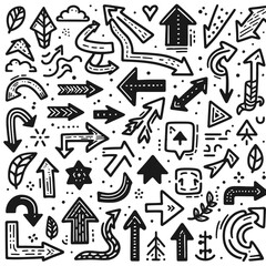 Fototapeta premium Set of black arrows doodle style outline vector