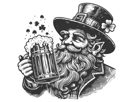 leprechaun drinking beer, st patrick's day clip art preview