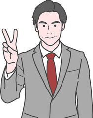 ピースサインをするビジネスマン