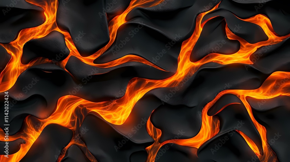 Poster the image shows a stylized abstract representation of lava flowing through dark, undulating channels