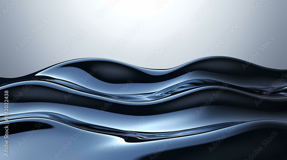 Poster the image contains an abstract rendering of dark blue, glossy waves against a light gray background.