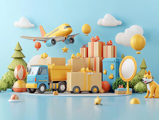 Cute Logistics Delivery Scene.