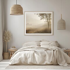 Cozy Bedroom with Natural Elements and Soft Color Palette