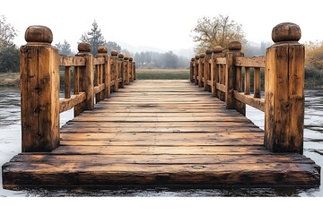 Fototapeta premium Tranquil wooden pier leading into a misty lake.