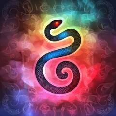 Obraz premium Snake silhouette glowing on a background of zodiac-themed patterns