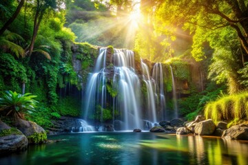 Obraz premium Mauritius' waterfalls: a jungle paradise, island escape, breathtaking tropical beauty.