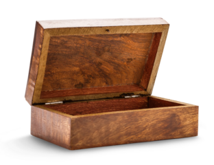 Open empty wooden square box