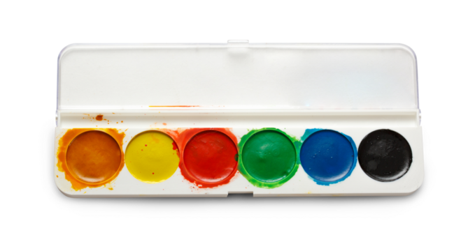 Box with water colour paints