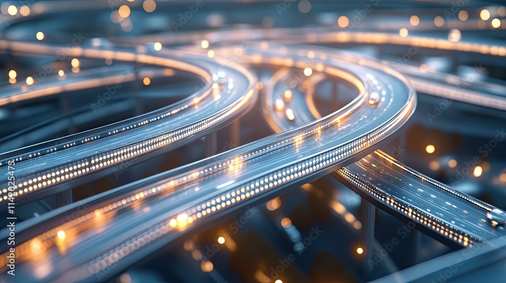 Fototapete A swirling data stream emits vibrant yellow and orange light while creating a mesmerizing effect with depth-of-field and bokeh blur