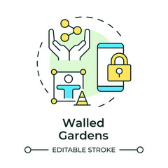 Walled gardens multi color concept icon. Platforms with restricted content service. Digital experience. Round shape line illustration. Abstract idea. Graphic design. Easy to use in infographic