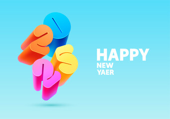 Happy New Year 2025. Modern colorful numbering design. Bright color numbers on blue background.