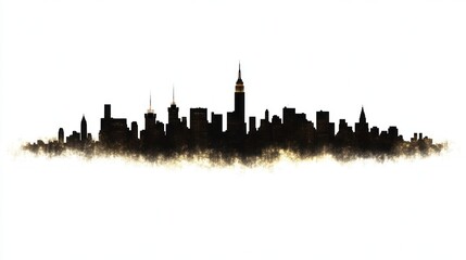 Obraz premium Golden-hued New York City skyline silhouette.