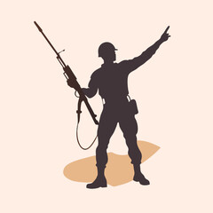 a black silhouette of a soldier in full combat gear.