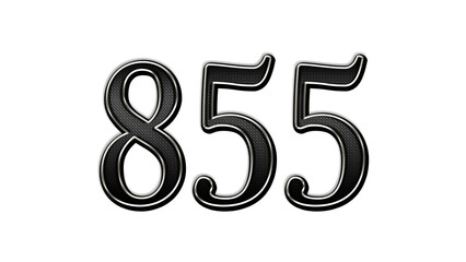 black metal 3d design of number 855 on white background.	